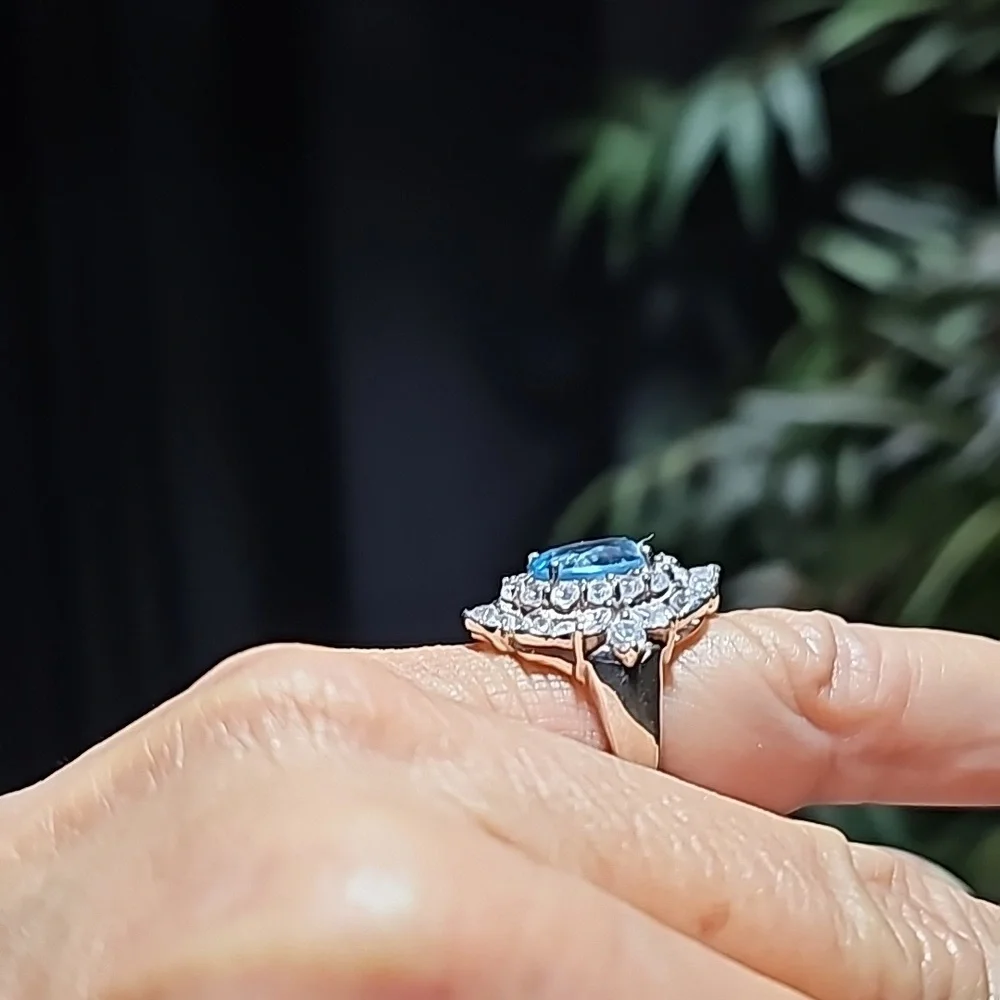 Blue Topaz Oval Ring Stamped 925